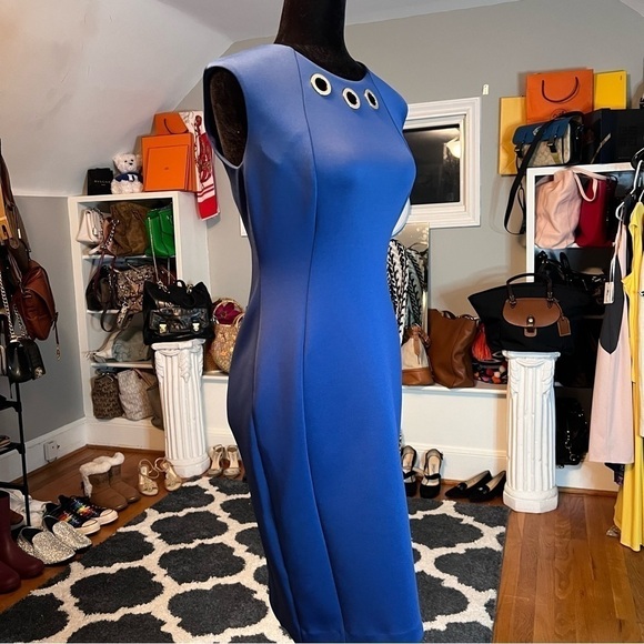 CALVIN KLEIN Size 4 Blue Grommet Neck Sleeveless Scuba Dress NWT - Picture 9 of 9